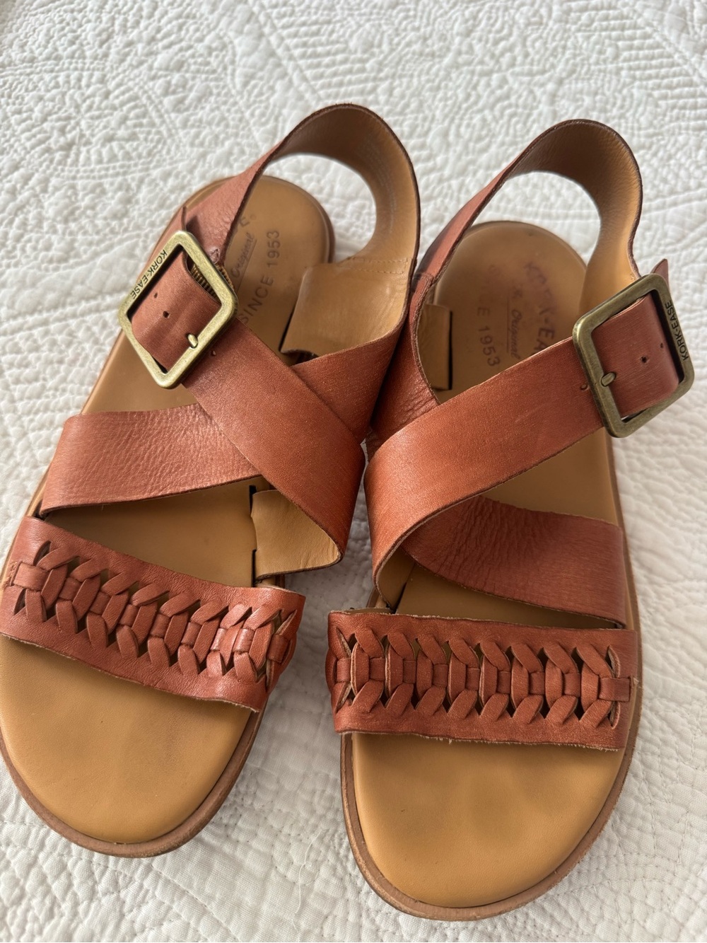 Kork-Ease Women's Burnt Orange Woven Leather Crisscross Sandals - Picture 7 of 13